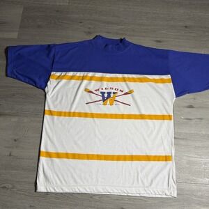 Vintage Wilson American Classic Striped Tee XL Blue Yellow 90s Made in Singapore